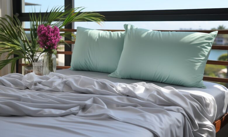 bed with stacked assortment sheets Ayurvedic